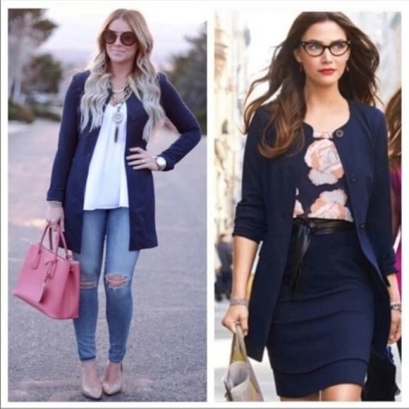 Cabi Coat Women Small Mid Length Sweater The Lido jacket Blue Long Ponte Knit F - Picture 1 of 8